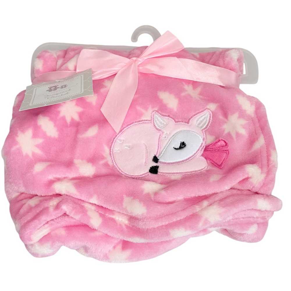 Cribmates Pink Deer‎ Jacquard Baby Blanket 30x40 Plush Woodland NWT